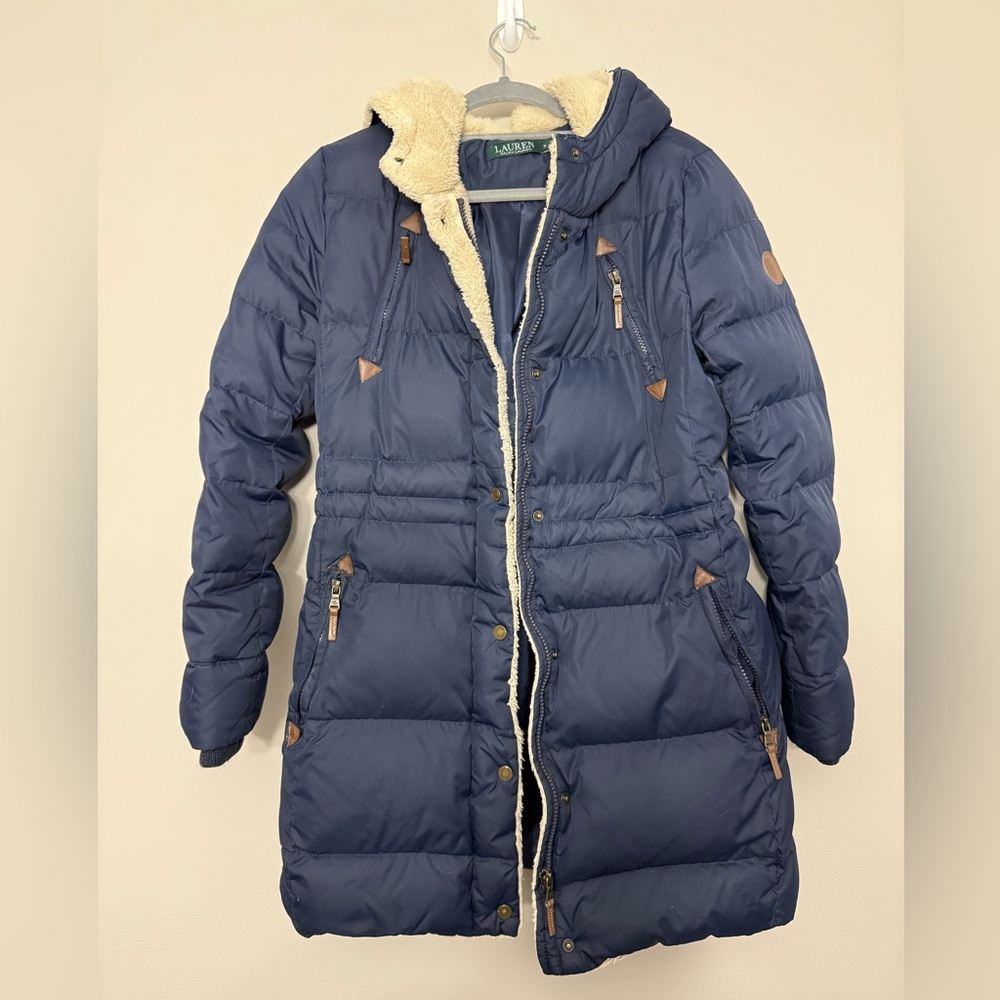 Ralph Lauren Women's Down & Waterfowl Navy Parka Puffer Coat Jacket